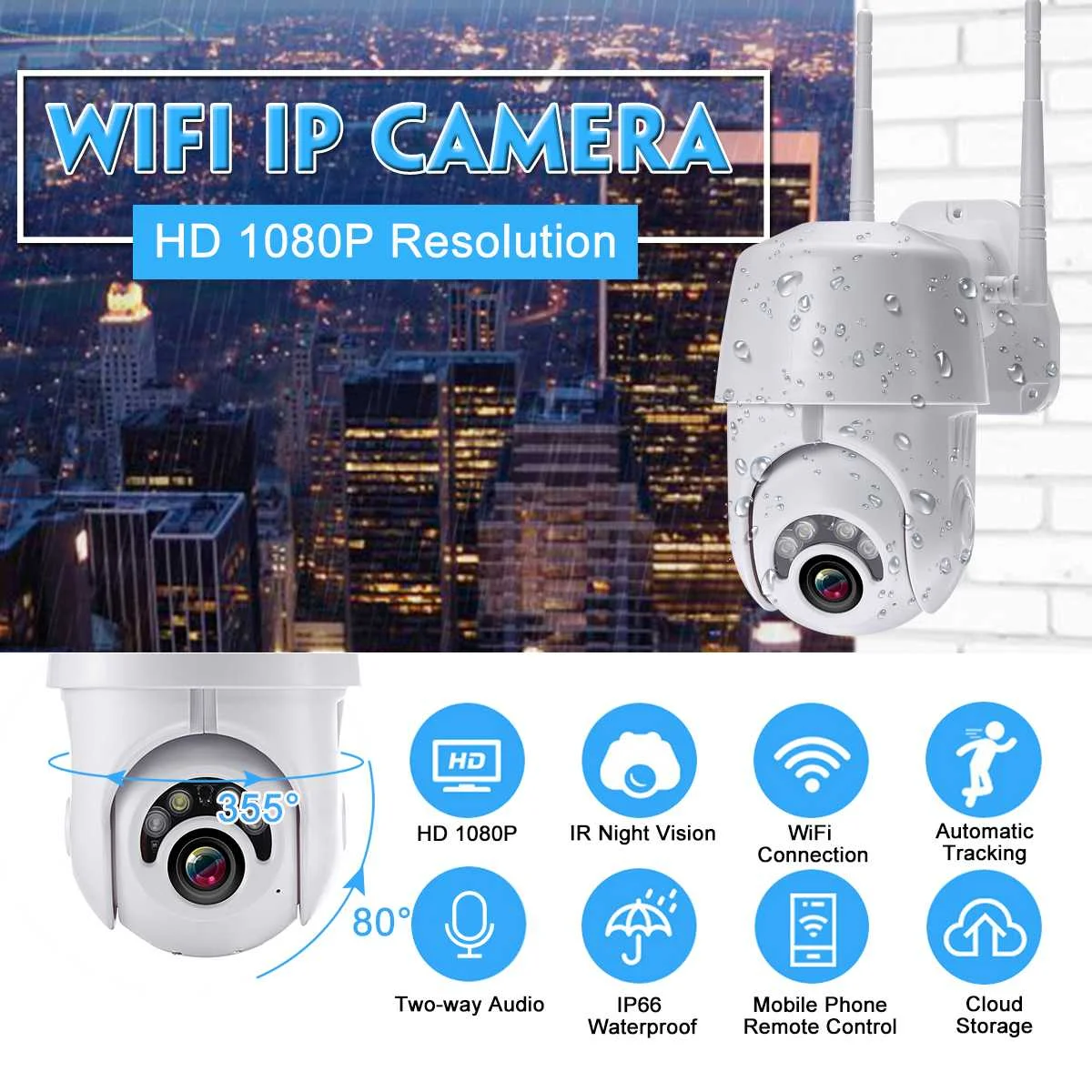 1080P Wi-Fi камера с питанием от батареи 2.0MP HD уличная Беспроводная ip-камера безопасности наблюдения Всепогодная PIR сигнализация запись аудио