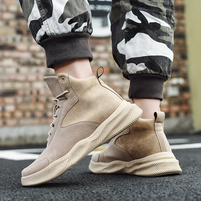 Зимние мужские высокие кожаные ботинки новая крутая весенняя обувь удобные