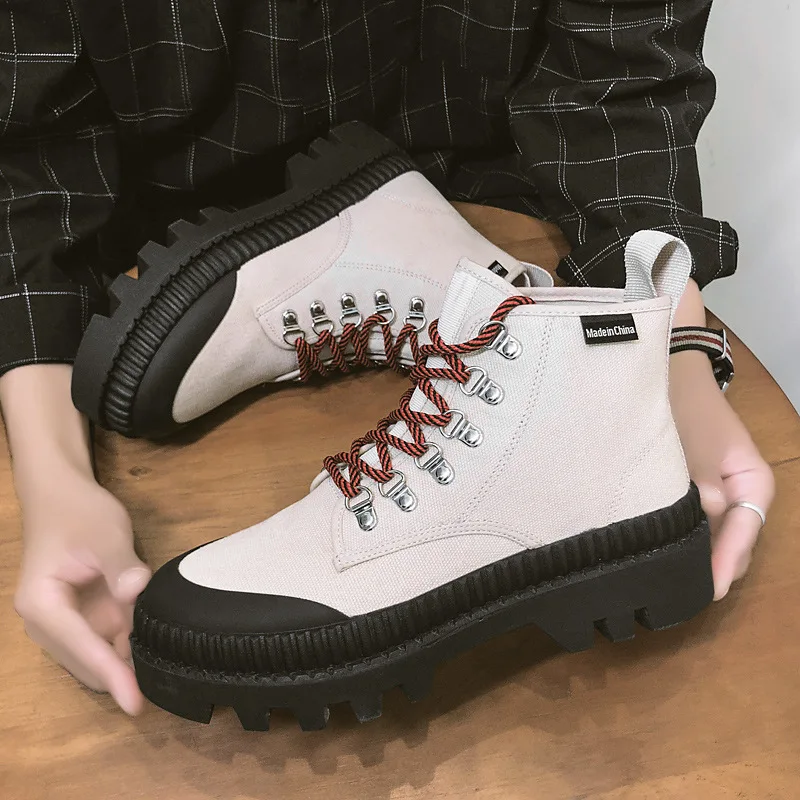 Мужская парусиновая обувь с высоким берцем рабочие ботинки увеличивающие рост в