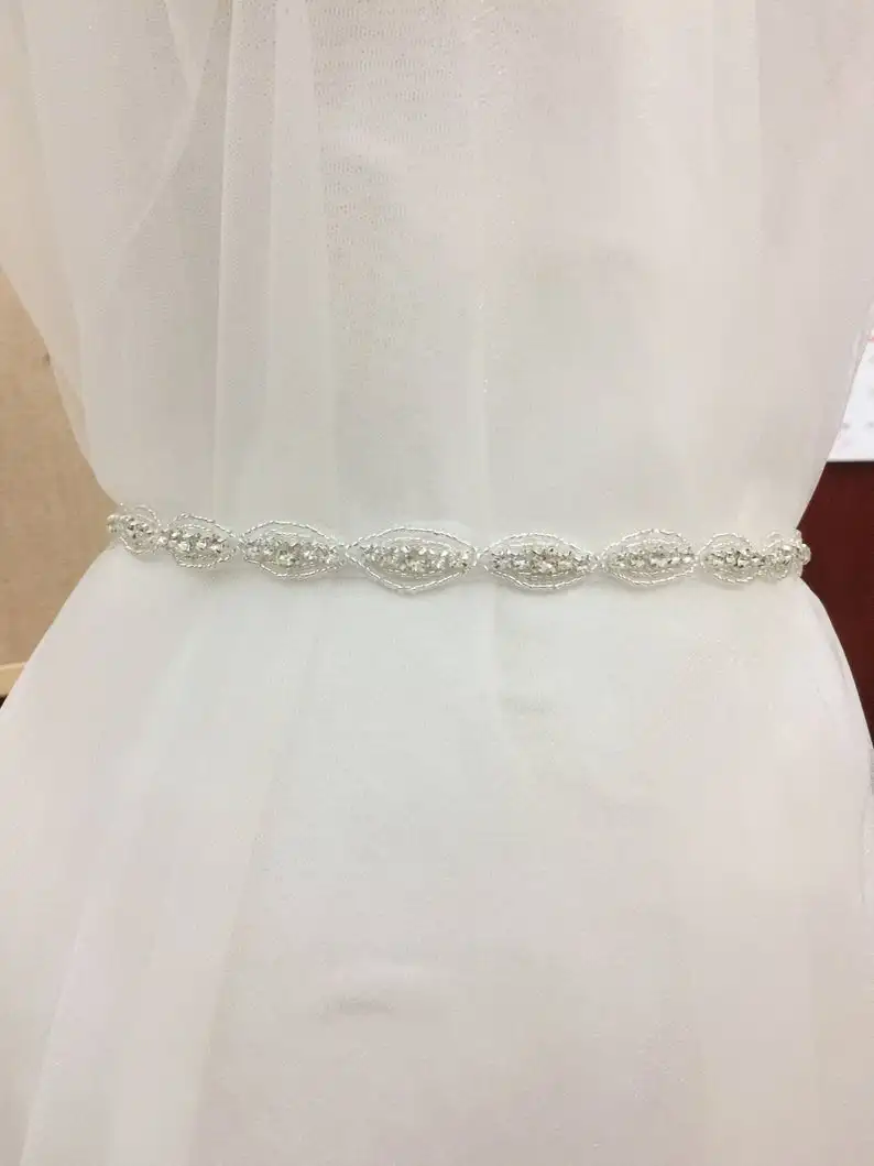 1 ярд тонкая Стразы кружевная отделка из кристаллов и бисера для свадебного пояса