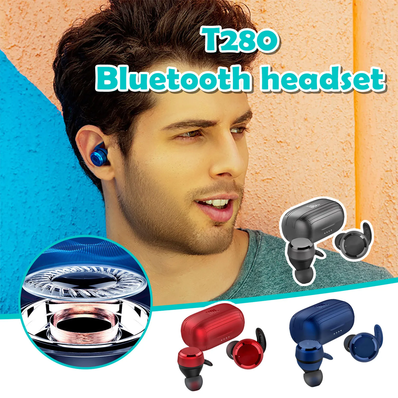 Tws-наушники JBL T280 с поддержкой Bluetooth и зарядным футляром | Электроника
