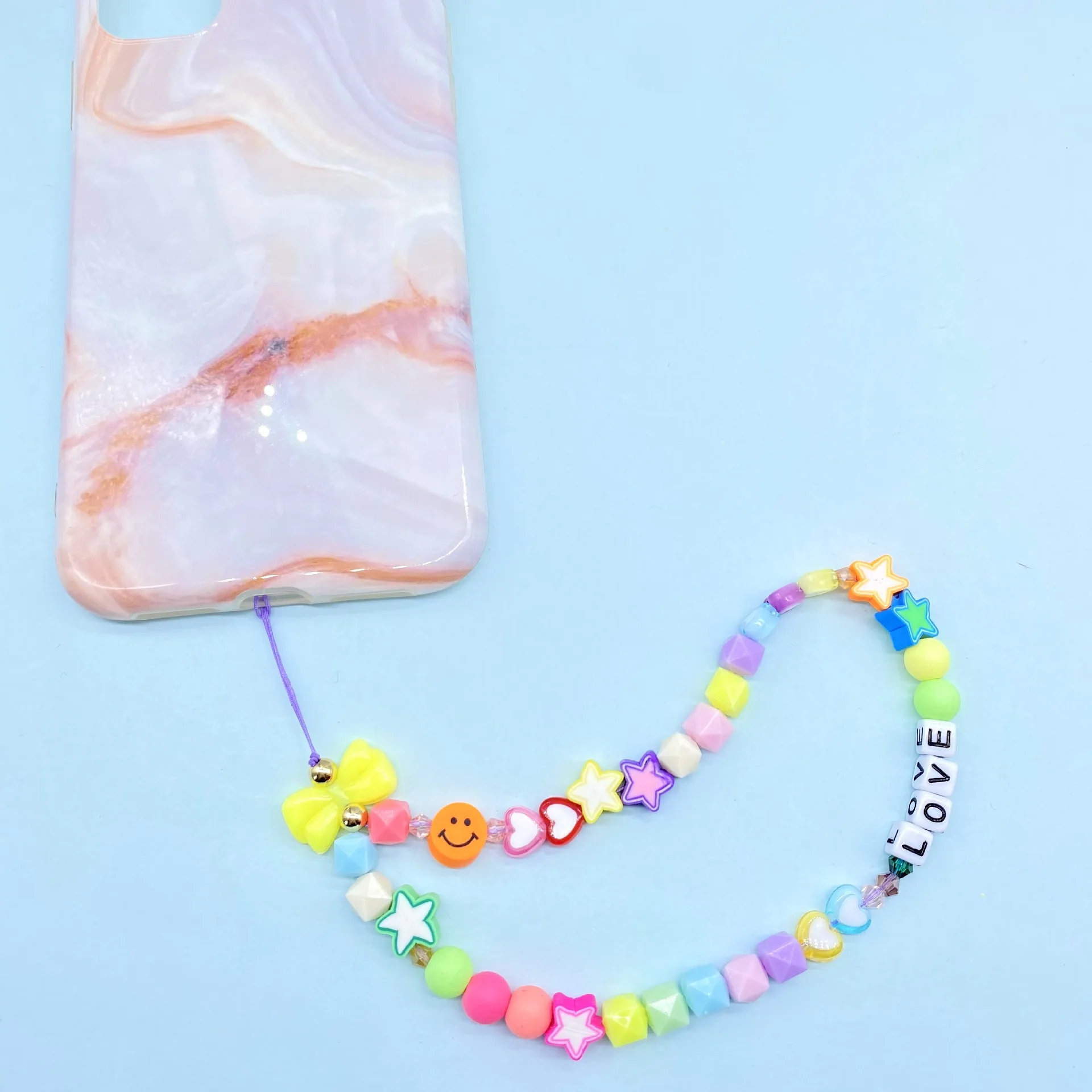 

Girl Soft Ceramic Bowknot Five-Pointed Star Love Heart-Shaped Smiley Face LOVE Letter Mobile Phone Chain Women Jewelry Accessory