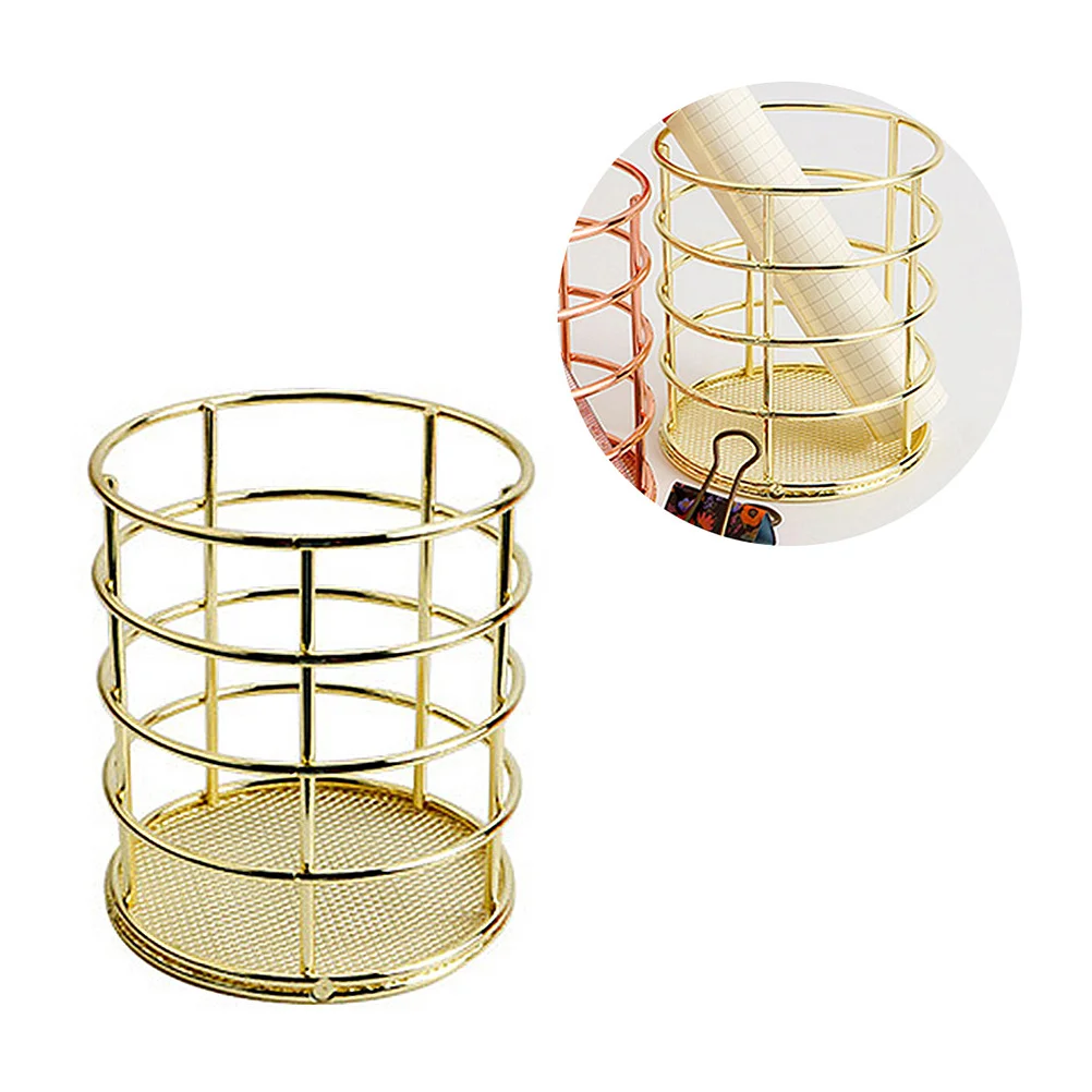 

Metal Pen Holder Desktop Pen Container Creative Storage Box Minimalist Storage Container (Golden)