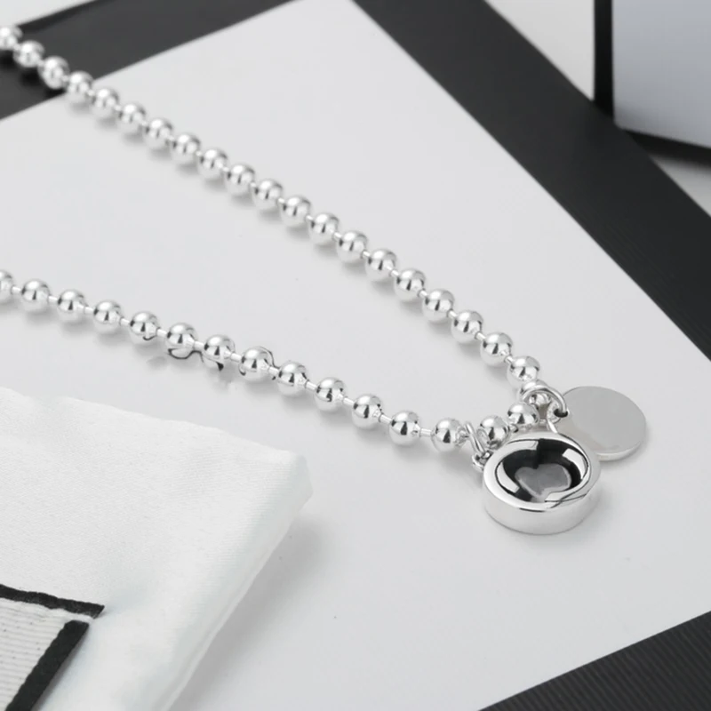 

925 sterling silver necklace, classic letter logo g round bead vintage necklace, exquisite Christmas gift
