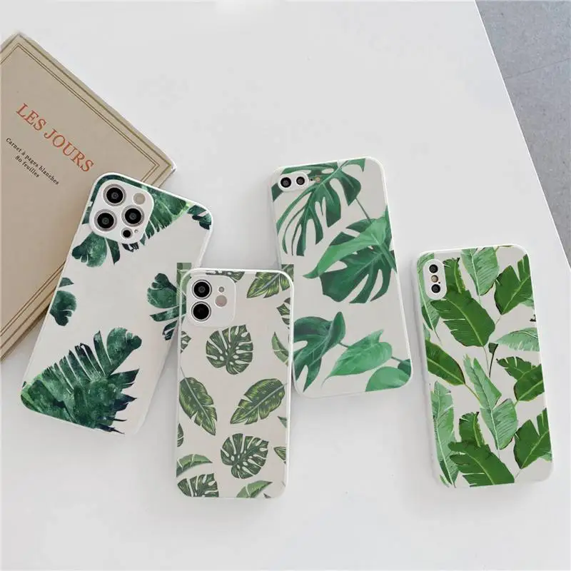 

Banana leaves flowers pattern Phone Case Candy Color for iPhone 6 7 8 11 12 s mini pro X XS XR MAX Plus