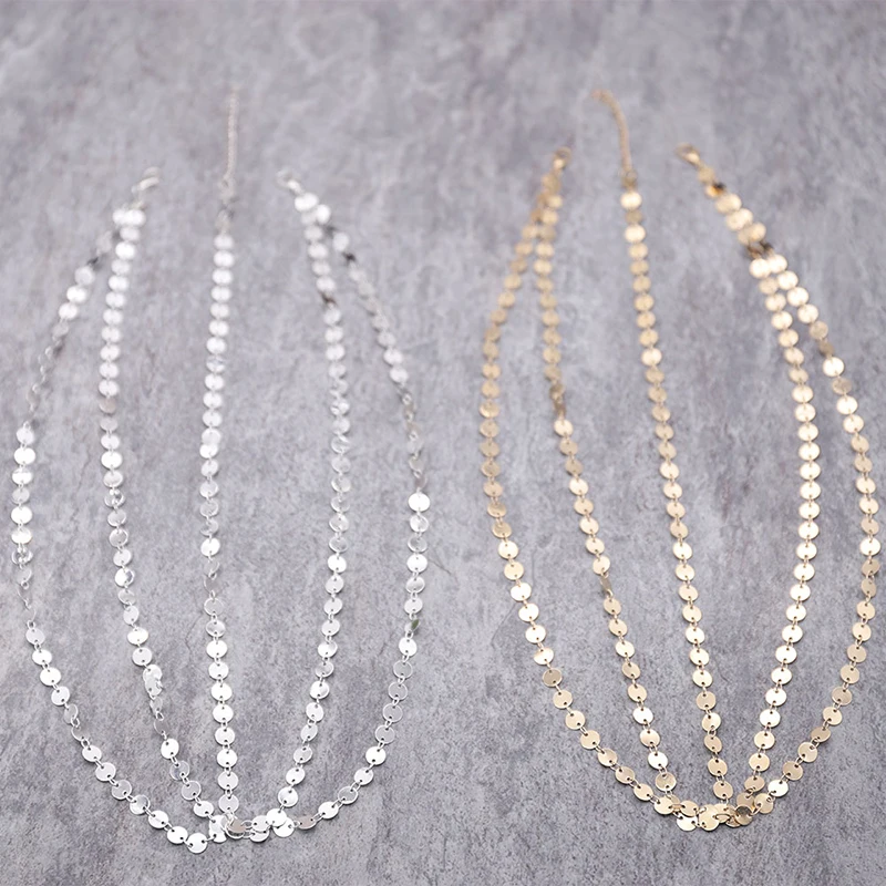 Винтажные Серебристые кулоны и золотая цепочка для ношения на голове блеск