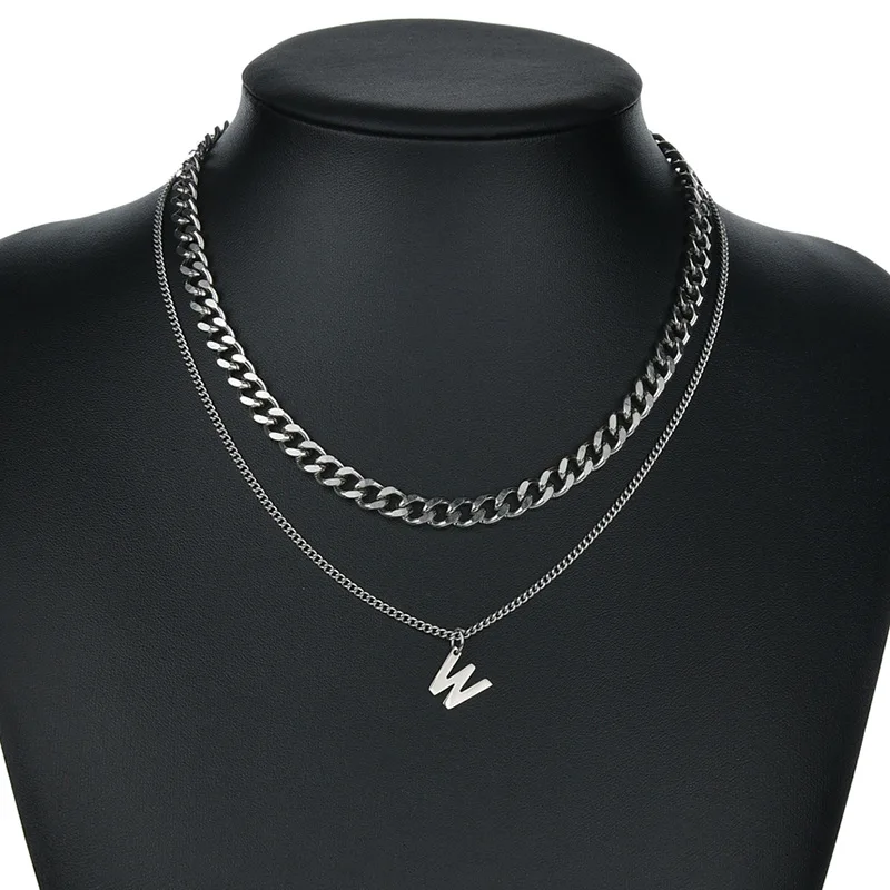 Простое многослойное колье с надписью W чокер массивной цепью для женщин и мужчин