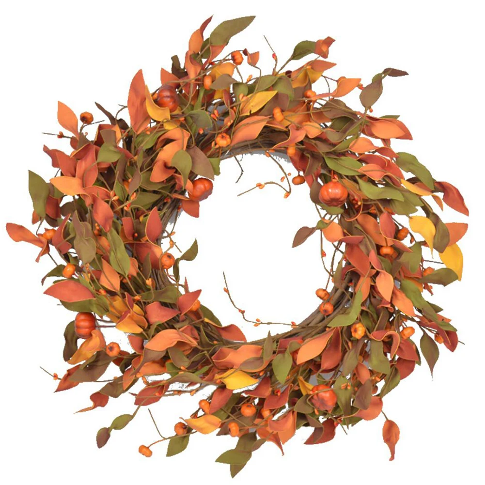 

Autumn Door Wreath Front Door Wreath Harvest Small Pumpkin PE Wreath Thanksgiving Fall Wreath Home Decor For Wall Home Elegantly