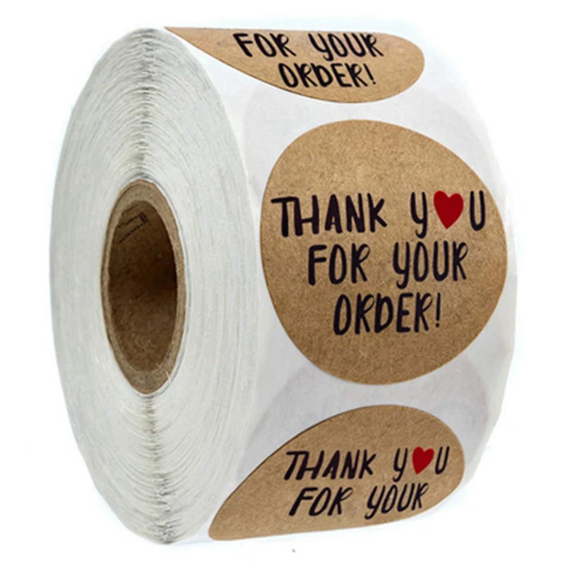 

100-500pcs 1inch Round Kraft Thank you for your order sticker for takeout Thanks for Shopping Small Shop Local Handmade sticker