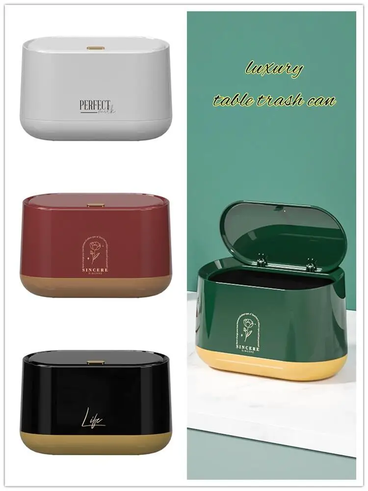 

Office Dressing Table Trash Can Desk Desktop Mini Bin Garbage Basket Bucket Room Small Narrow Lid Dustbin Wastebasket Container