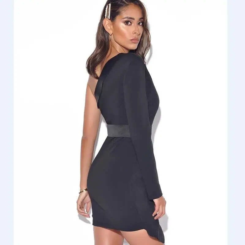 Robe Femme лоскутное зимнее платье с одним плечом 2019 сексуальное хлопковое v-образным