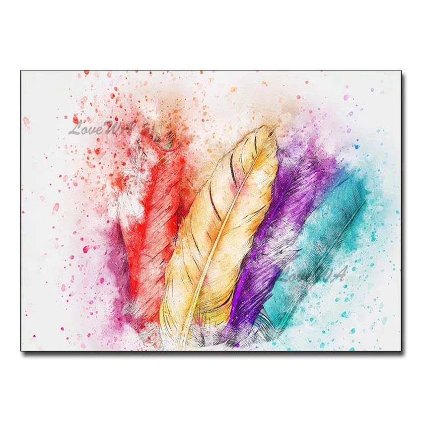 

New Pure Hand-painted Abstract Colorful Feather Oil Painting Art Modern Living Room Decoration Piece Wall Canvas Home Artwork