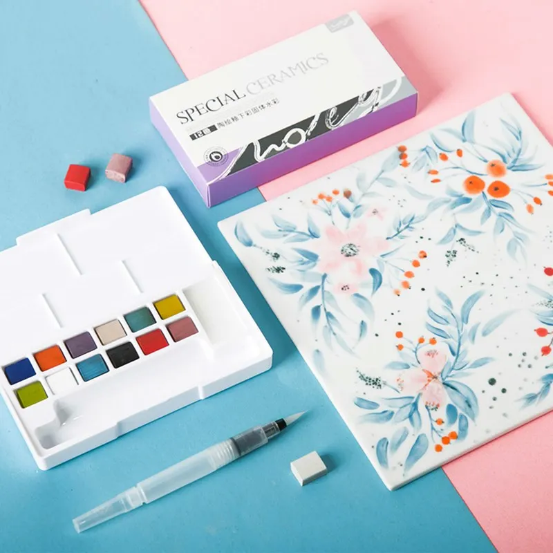 Juego de Herramientas de pintura de cer&aacute;mica, pigmento de acuarela s&oacute;lido bajo el esmalte, bricolaje, pigmento pintado a mano, 12 colores-0