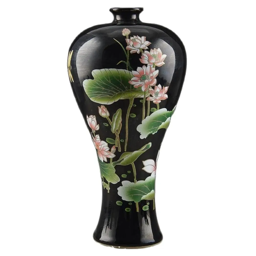 

Black & Elegance Porcelain China Old Hand Painting Lotus Atmosphere Big Vase