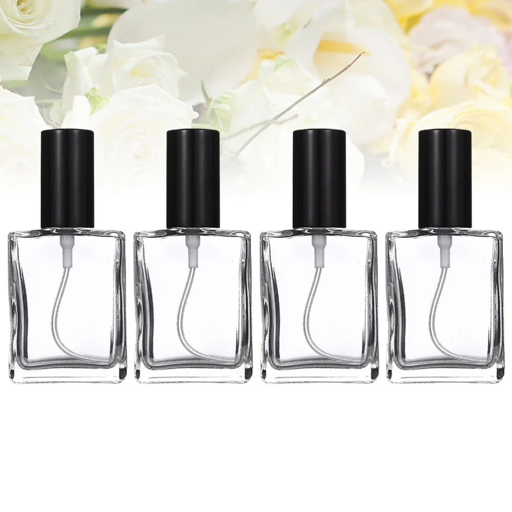 

4 Pcs 15ml Square Flat Spray Bottle Glass Empty Spray Bottle Perfume Liquid Dispenser for Makeup Skin Care (Black Lid)