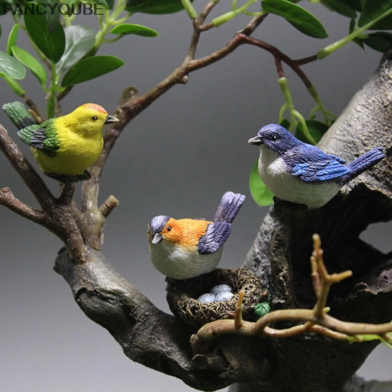 

Resin Little Bird With Nest Figurine Animal Model Home Decor Miniature Fairy Garden Bonsai Decorations Accessoriess Modern