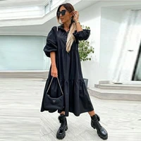 spring and summer new product mid sleeve shirt female dresses lapel large loose swing long skirt dress 2021 for women clothes