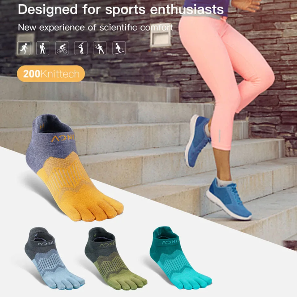 AONIJIE 2 Pairs E4806 Ankle Sock Ultra Running Breathable Five Toes Socks Knee High Sports Running Marathon Race Trail Toe Socks