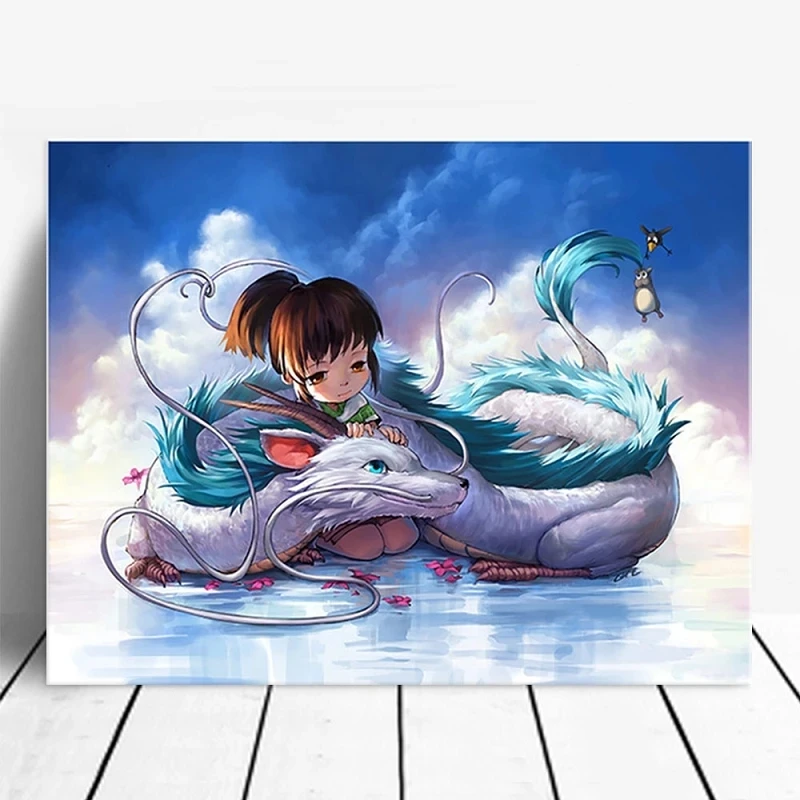 

Prints Spirited Away Poster Wall Art White Dragon And Ogino Chihiro Poster Anime Canvas Painting Home Decor For Bedroom Pictures