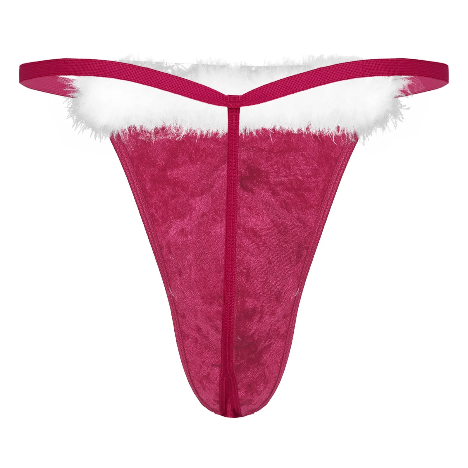 Мужские красные бархатные стринги с белыми перьями для рождества нижнее белье