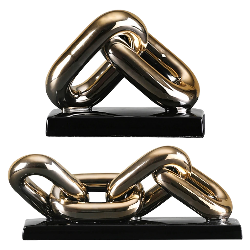 

Modern Golden Chain Ceramic Statue Sculpture Figurine Decorative Accents for Livinh Room, Coffee Table Centerpiece Furnishings