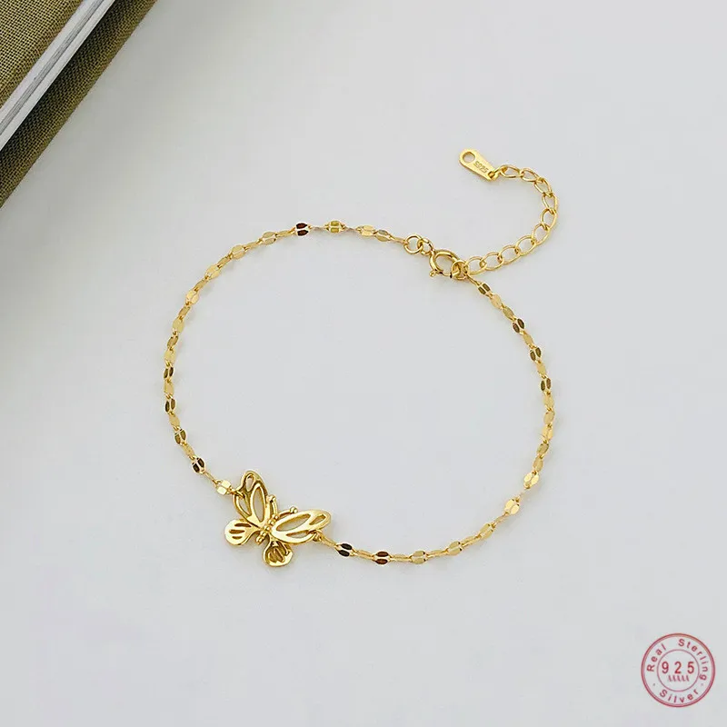 

925 Sterling Silver Simple Butterfly Chain Bracelet Women Adjustable Fashion Party Dress Jewelry Accessories Girlfriend Gift