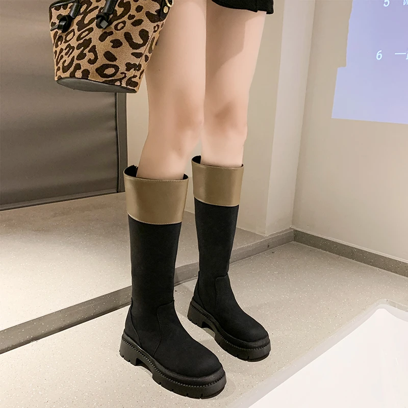 

Женские ботинки на низком каблуке, зимняя обувь для женщин, новинка 2021, женские резиновые ботинки, ботинки с круглым носком, дождь до середин...