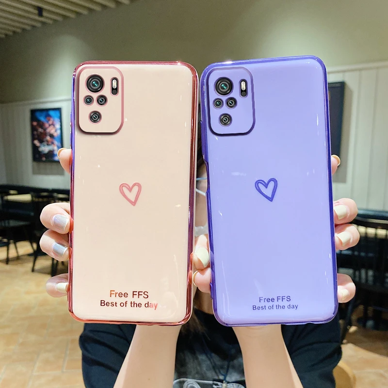 

Luxury Plating Love Heart Silicone Phone Case For Xiaomi Redmi Note 10 Pro Max Note 10 Redmi10 Redmi 10 Cover on Redmi Note 10s