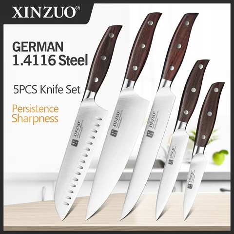 Набор кухонных ножей XINZUO, 3,5 + 5 + 8 + 8 + 8 дюймов, резак шеф-повара из немецкой нержавеющей стали, 1 шт., 5 шт.