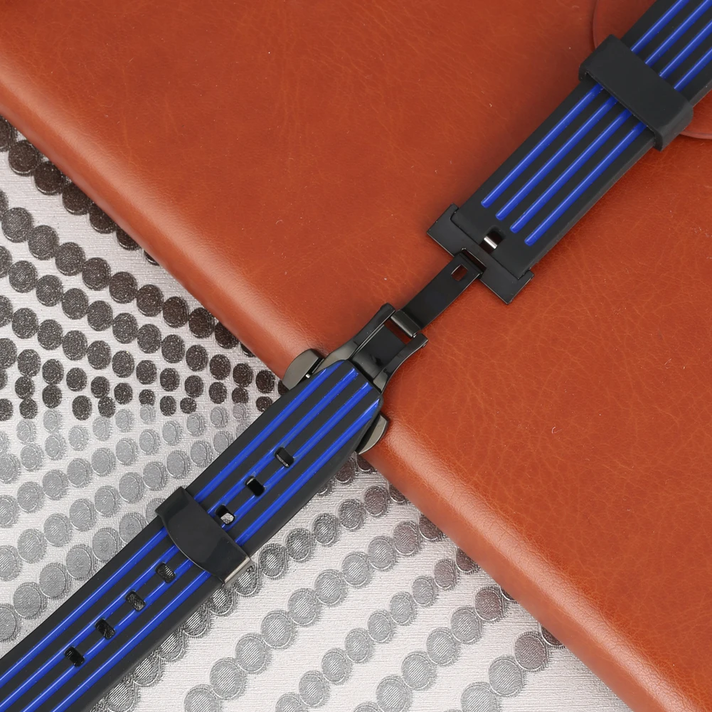 Силиконовый ремешок для часов 20 мм 22 24 практичный черный кнопочный скрытая