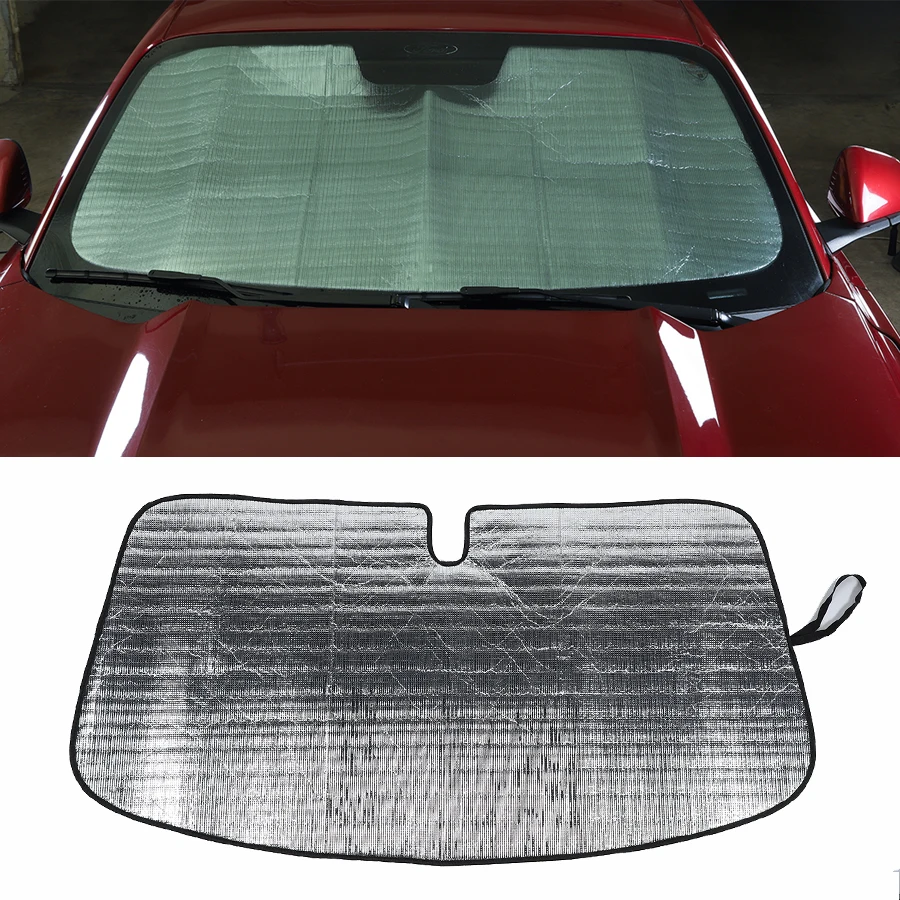 

HYZHAUTO 1Pcs Aluminum Foil Front Windshield SunShade For Ford Mustang 2015+ Visor Window Solar UV Rays Protector Cover