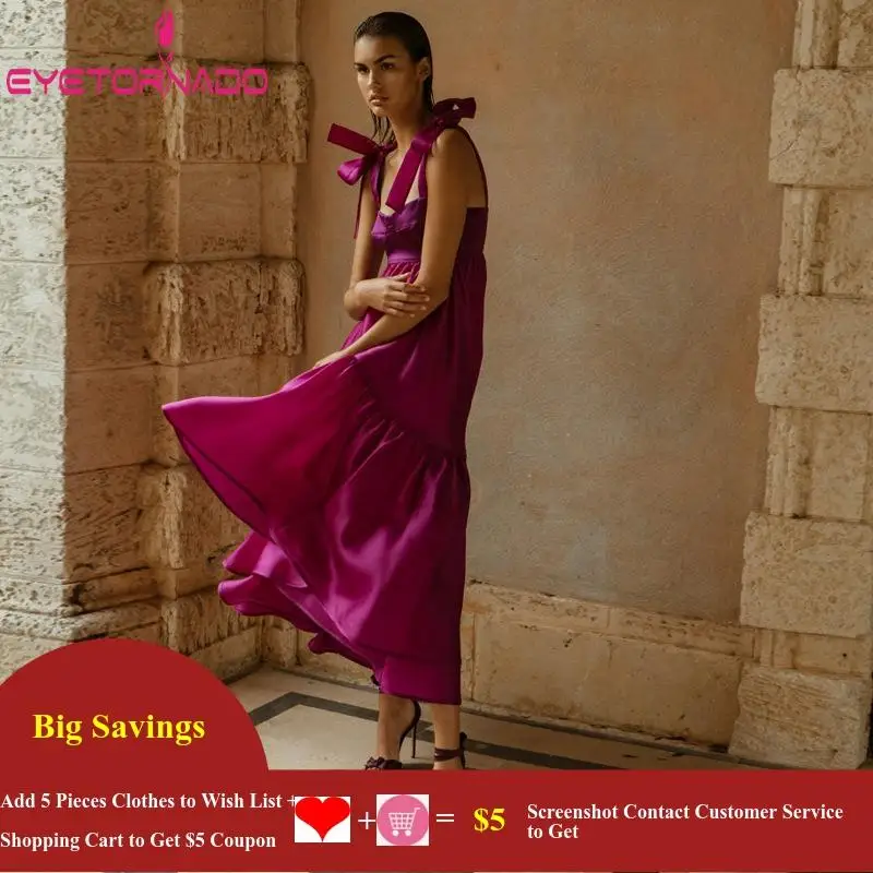Летнее Длинное платье для женщин с бантом на ремешке сексуальное необычное