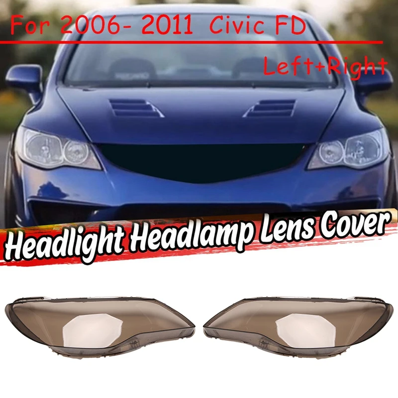 AU04 -Smoke Car Side Headlight Lens Lamp Shade Shell Cover for 2006 2007 2008 2009 2010 2011 Honda Civic FD 8Th 1