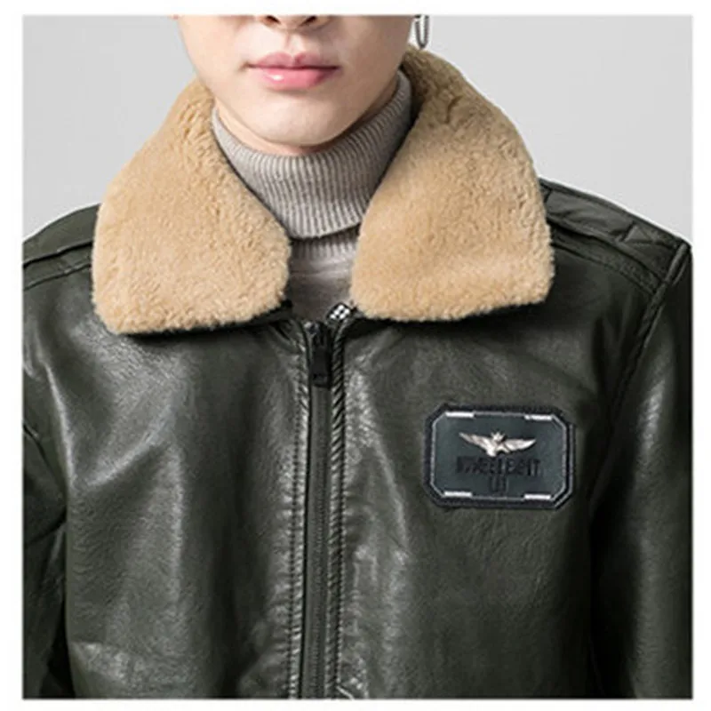 

Fur Collar Leather Jacket Men Winter Thick Warm Military 2020 Outwear Motorcycle Bomber Casual Vintage Pu Biker Jacket Coat