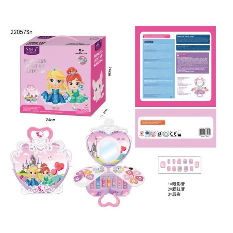 Наборы для макияжа девочек коробка принцессы блестящие тени век помада