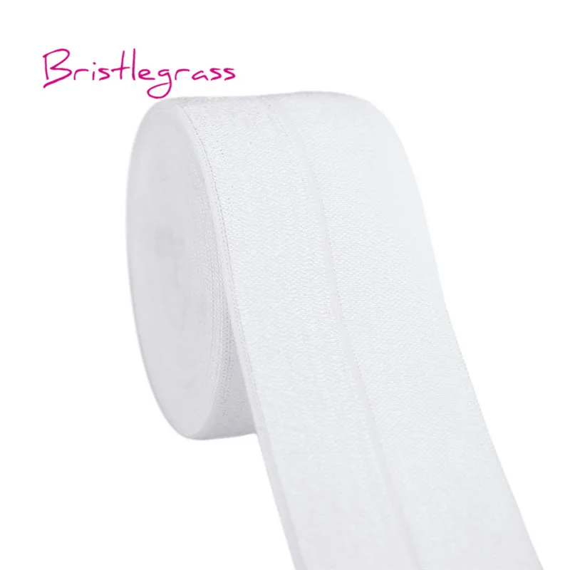 White BRISTLEGRASS 5 ярдов 1-1/" 40 мм Блестящий враг складной эластичный спандекс атласная лента для волос галстук платье с повязкой кружевной отделкой DIY шитье ремесло - Цвет: White