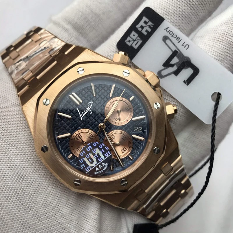 

U1 Fashion Rose Gold Blue dial Luxury Men quartz chronograph royal Watches Drive Crystal Sapphire Sport AAA Watch