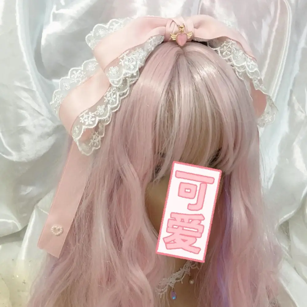 

High quality Japanese Light Pink lolita Hair Hoop lolita headdress Bowknot KC Daily Handwork Young Girls Hair accessories