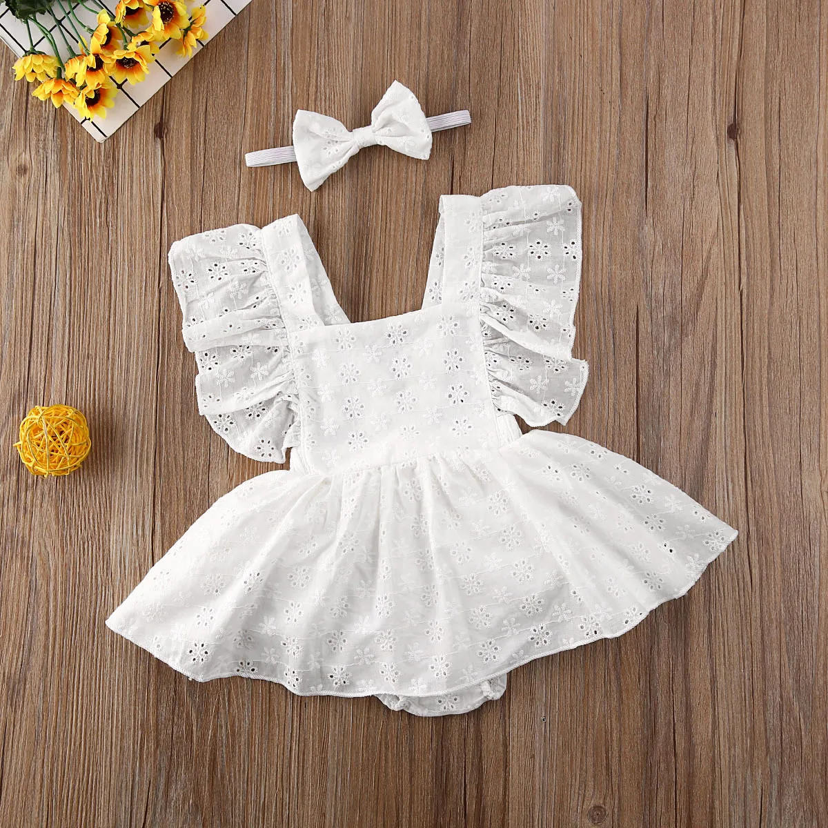 Pudcoco Newborn Baby Girl Clothes Solid Color Sleeveless Flower Ruffle Romper Dress Headband 2Pcs Outfits Cotton Clothes Set