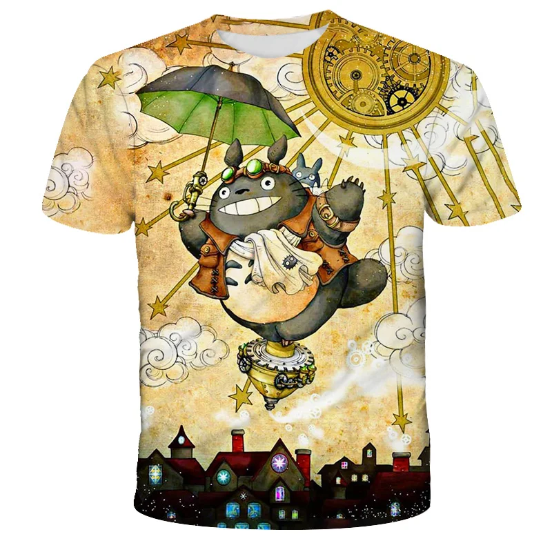 

2021 мультяшная футболка с аниме Тоторо, повседневные топы с коротким рукавом, мужская и женская забавная футболка, уличная одежда унисекс, то...