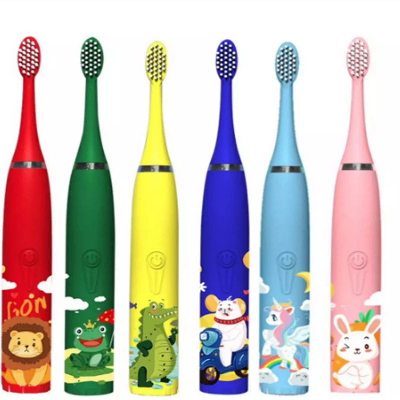 

Детская электрическая зубная щетка с мультяшным узором Sonic Cleaning IPX7 Водонепроницаемая сменная щетка головки USB зарядное устройство умный та...