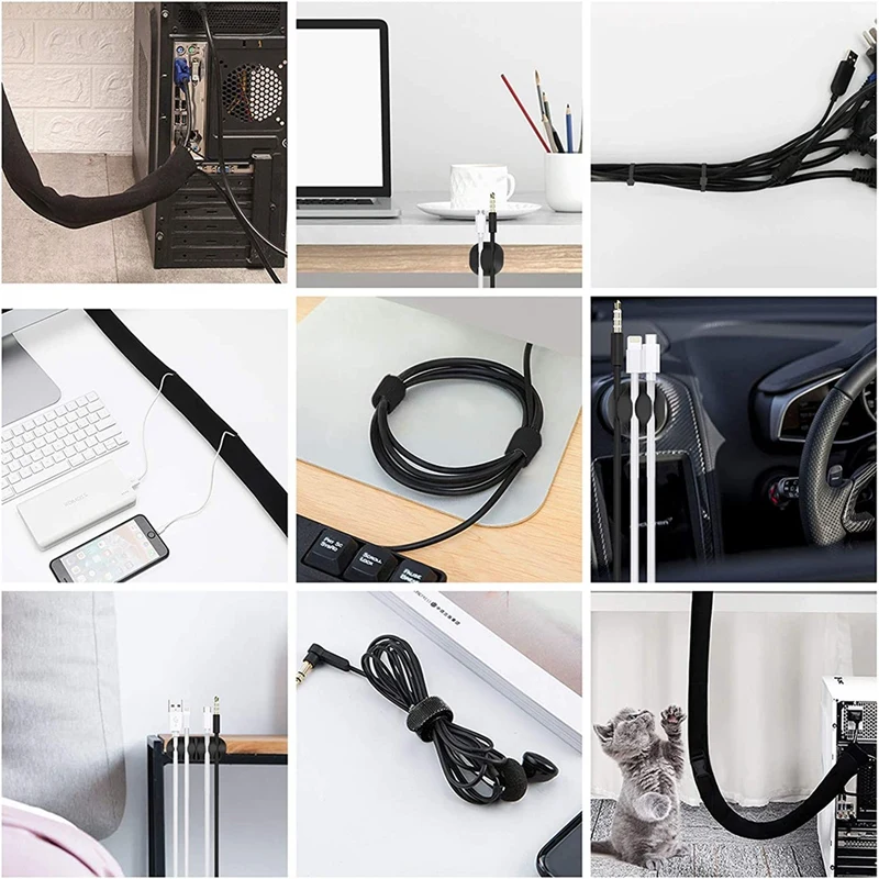 126pcs cable management organizer kit 4 cable sleeve 10 reusable cable ties cord organizer for office desk electronics free global shipping