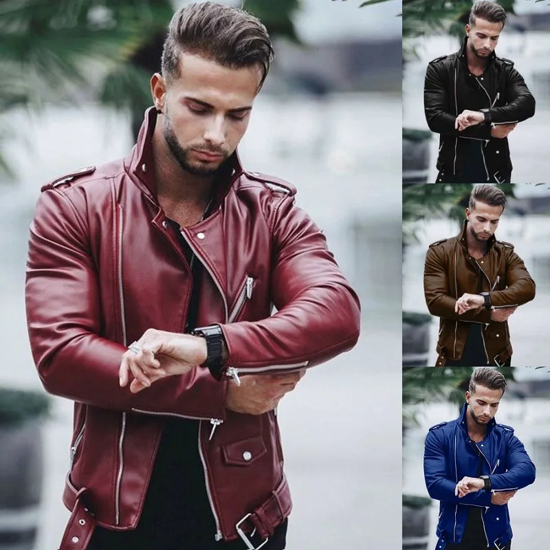 

Men Jackets New Autumn and Winter Fashion Leather Coats Men's Large Size Lapel Zipper Motorcycle Leather Jacket Coat Ropa Hombre