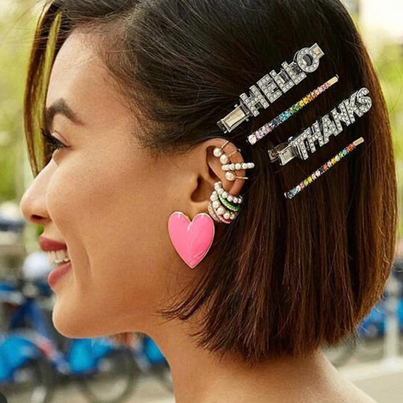 Пользовательские зажимы шпильки для волос Стразы слова заколки буквы слайды