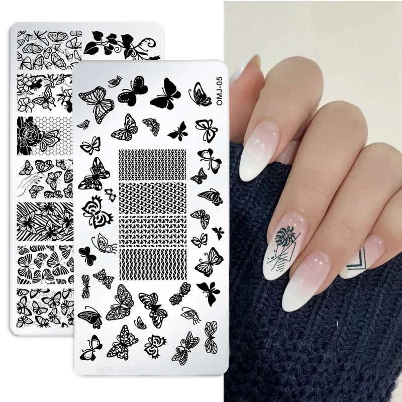 

Butterfly Flower Nail Art Template Leaves Design Nail Stamping Plates for Manicure Rectangle Plate Printing Stencil for Nails