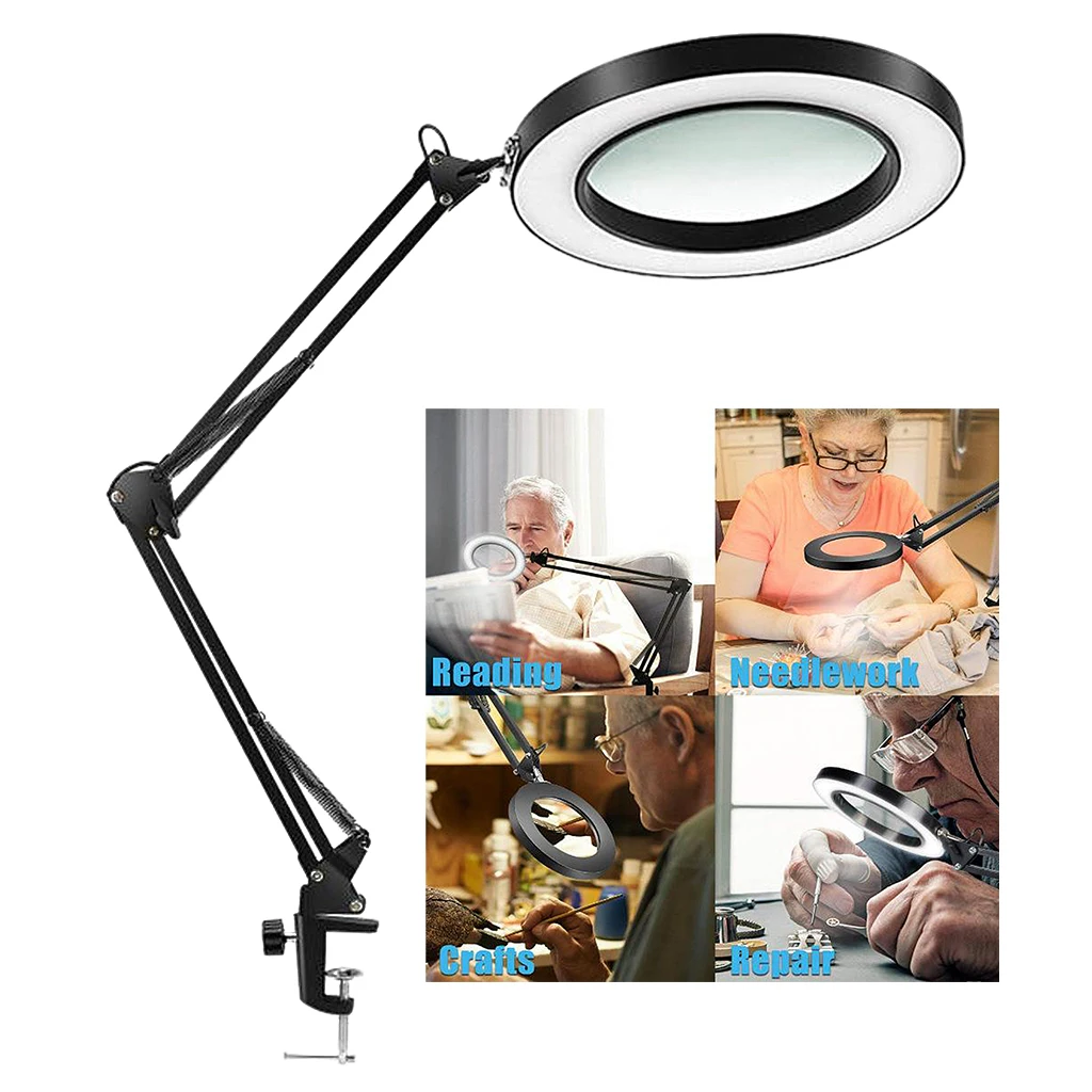 

Magnifier Lamp Metal Swing Arm Magnifying Lamp Dimming 3-Mode Crafting Light