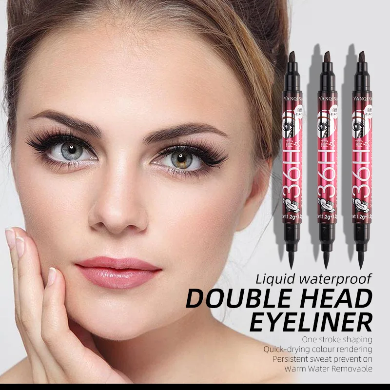 YANQINA Double head black Waterproof Eyeliner pencil Liquid Makeup Pen Long Easy Cosmetics TSLM1 | Красота и здоровье