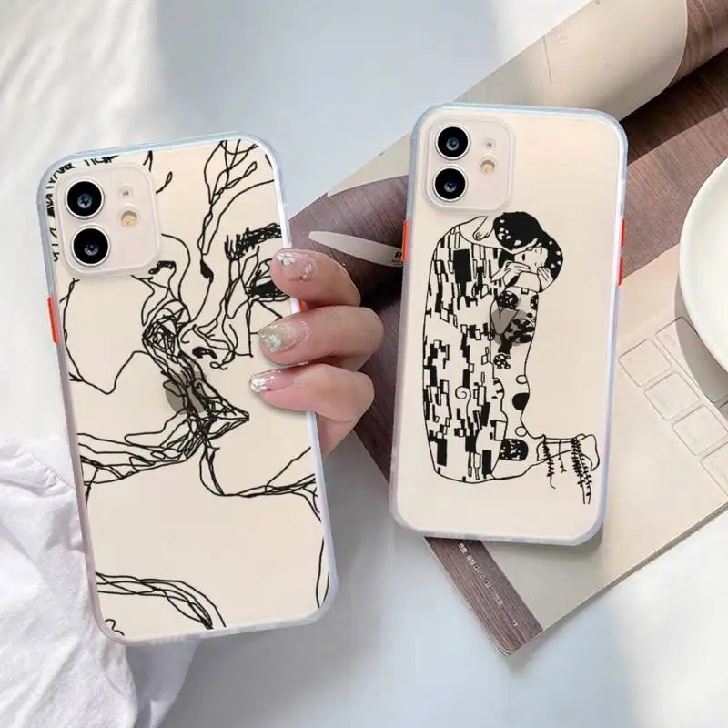 

Abstract Geometric Line Body Phone Case for iPhone X XR XS 7 8 Plus 11 12 13 pro MAX 13mini Translucent Matte Shockproof Case