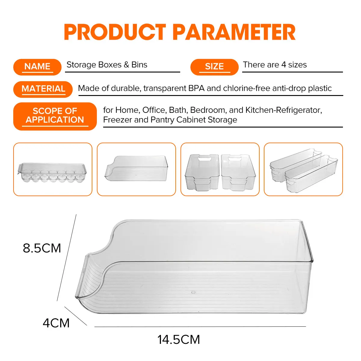 

6pcs/set Compartment PET Transparent Refrigerator Drawer Organizer Bin Fridge Storage Bin Kitchen Containers For Pantry Freezer