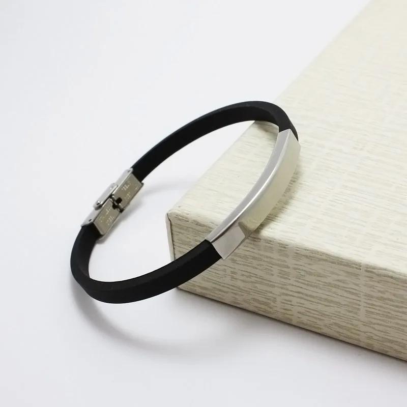 Модные ювелирные изделия силиконовая резина посеребренный бар 215 мм Нержавеющая